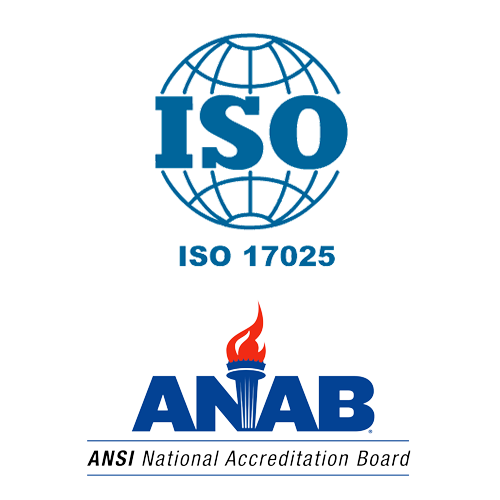 ISO 17025:2017 certified by ANSI National Accreditation Board